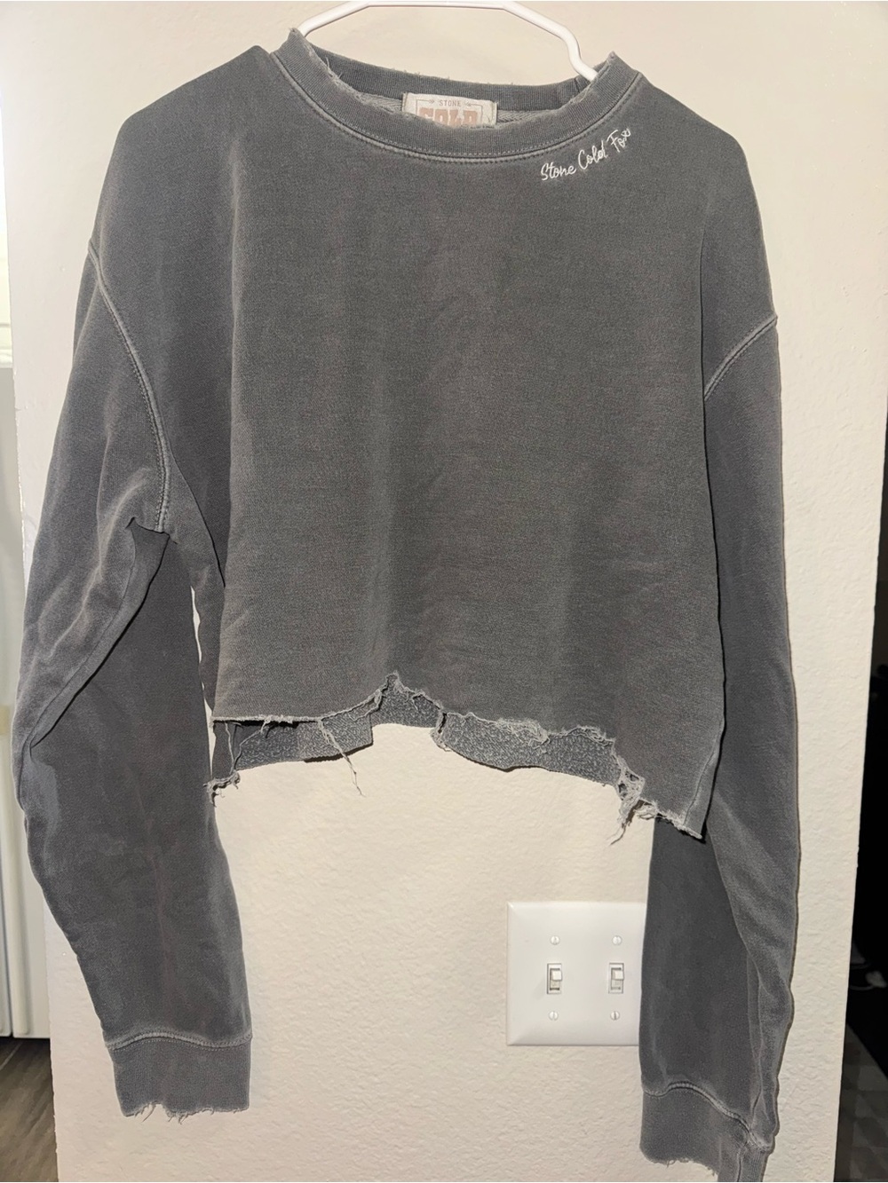 Stone Cold Fox Distressed Cropped Sweatshirt in Charcoal